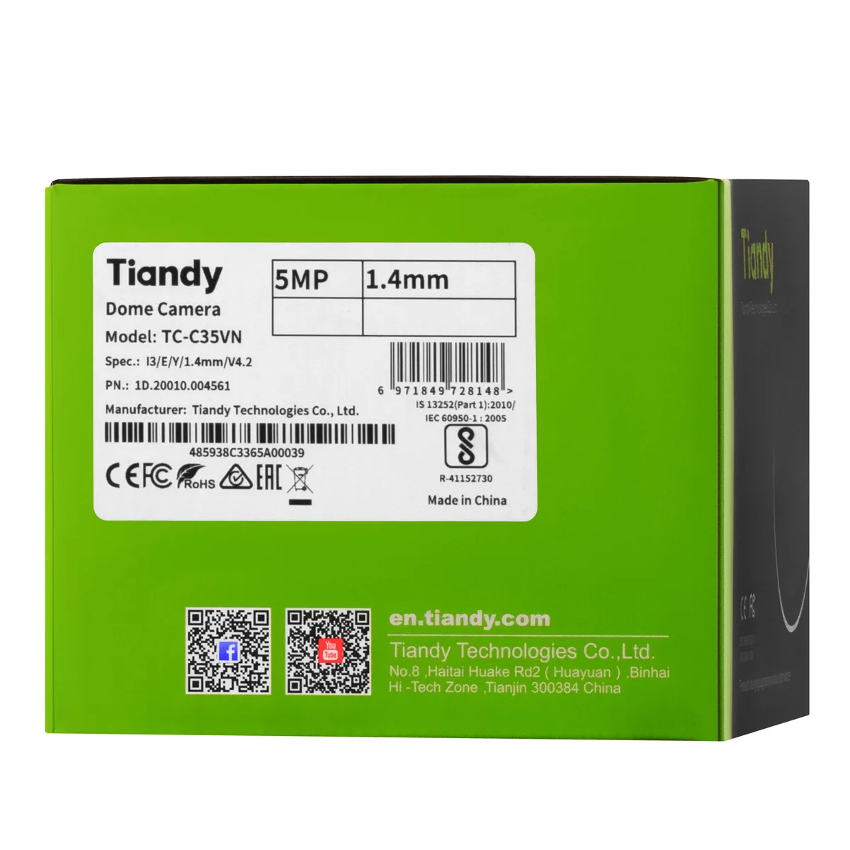 IP-камера Tiandy TC-C35VN Spec:I3/E/Y/1.4mm/V4.2, 5MP, Fisheye, 1.4mm, f/2.0, IR30m, PoE