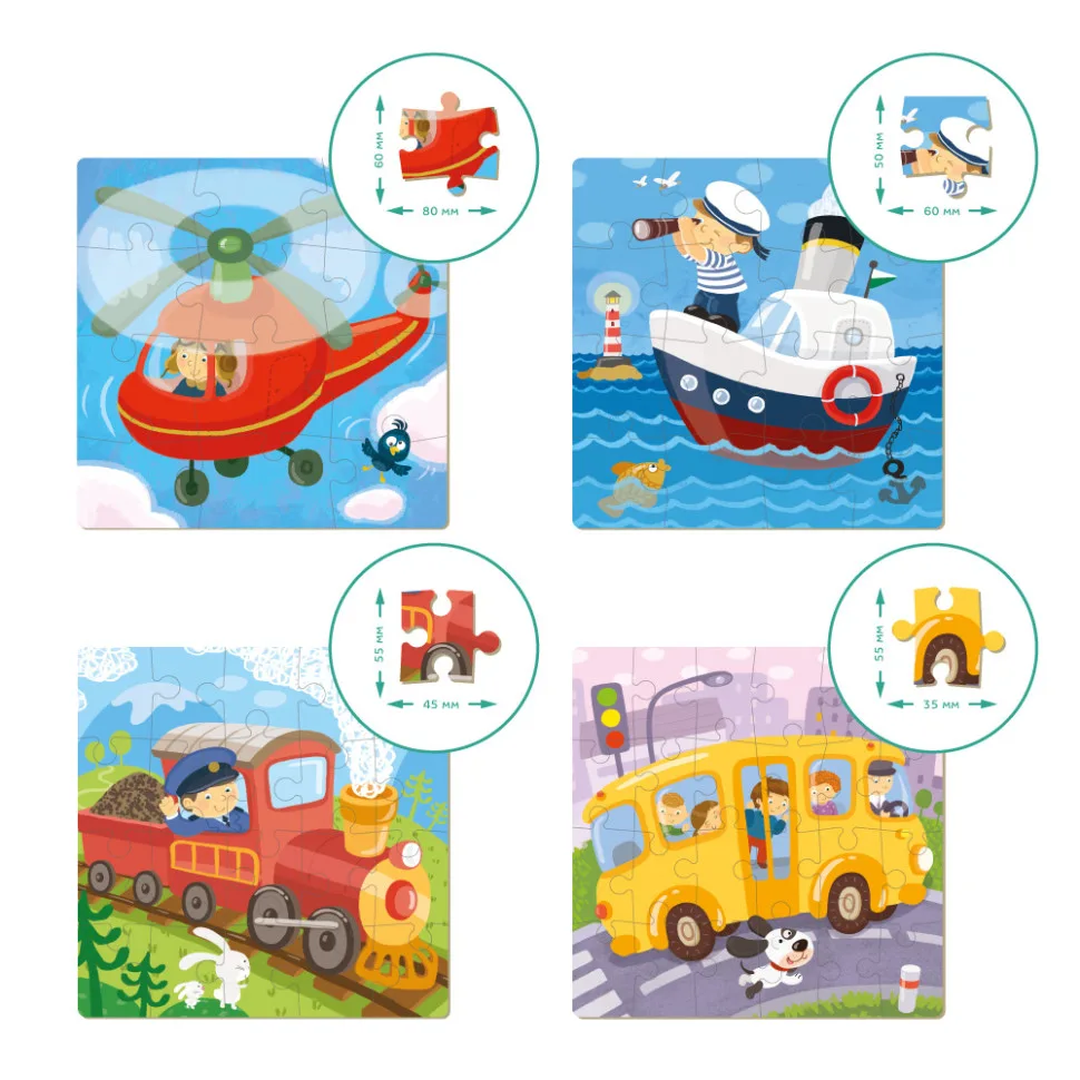 Детский набор пазлов DoDo Toys картон 4 в 1 22х22 см Транспорт