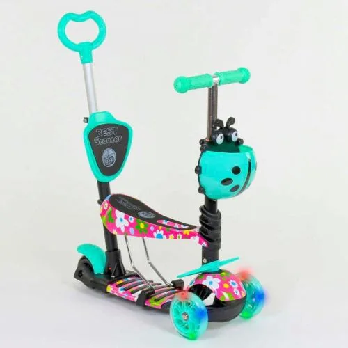 Самокат 5в1 Best Scooter с подсветкой колес для детей с ручкой родительского контроля.