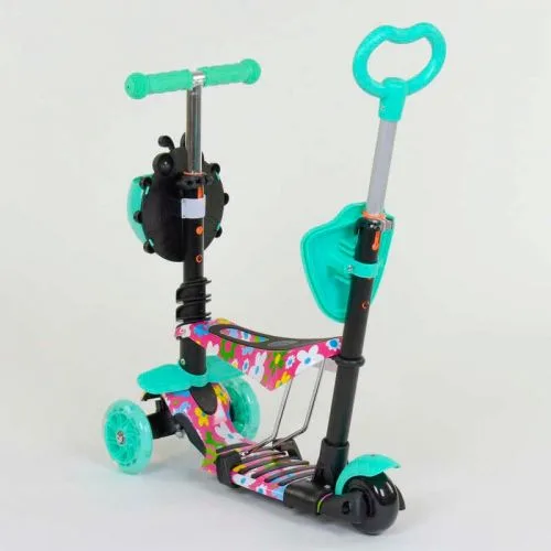 Самокат 5в1 Best Scooter с подсветкой колес для детей с ручкой родительского контроля.