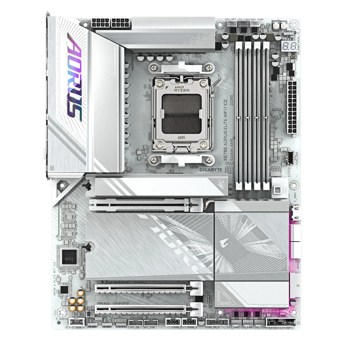Материнская плата GIGABYTE X870E A ELITE WF7 ICE sAM5 X870 4xDDR5 M.2 HDMI DP Wi-Fi ATX белая