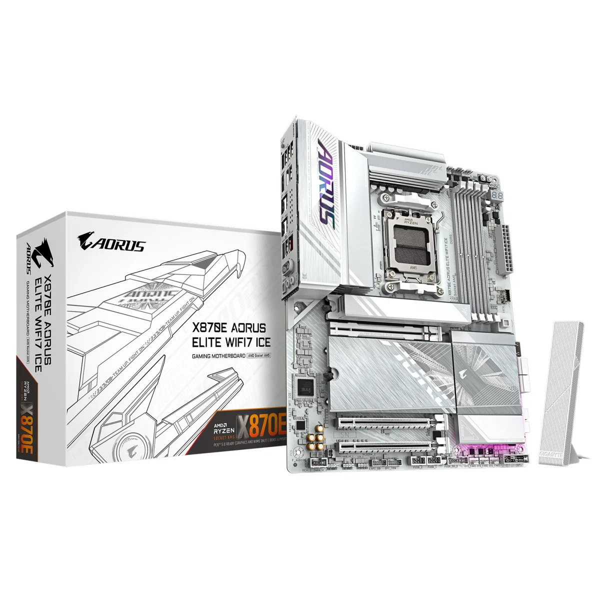 Материнская плата GIGABYTE X870E A ELITE WF7 ICE sAM5 X870 4xDDR5 M.2 HDMI DP Wi-Fi ATX белая