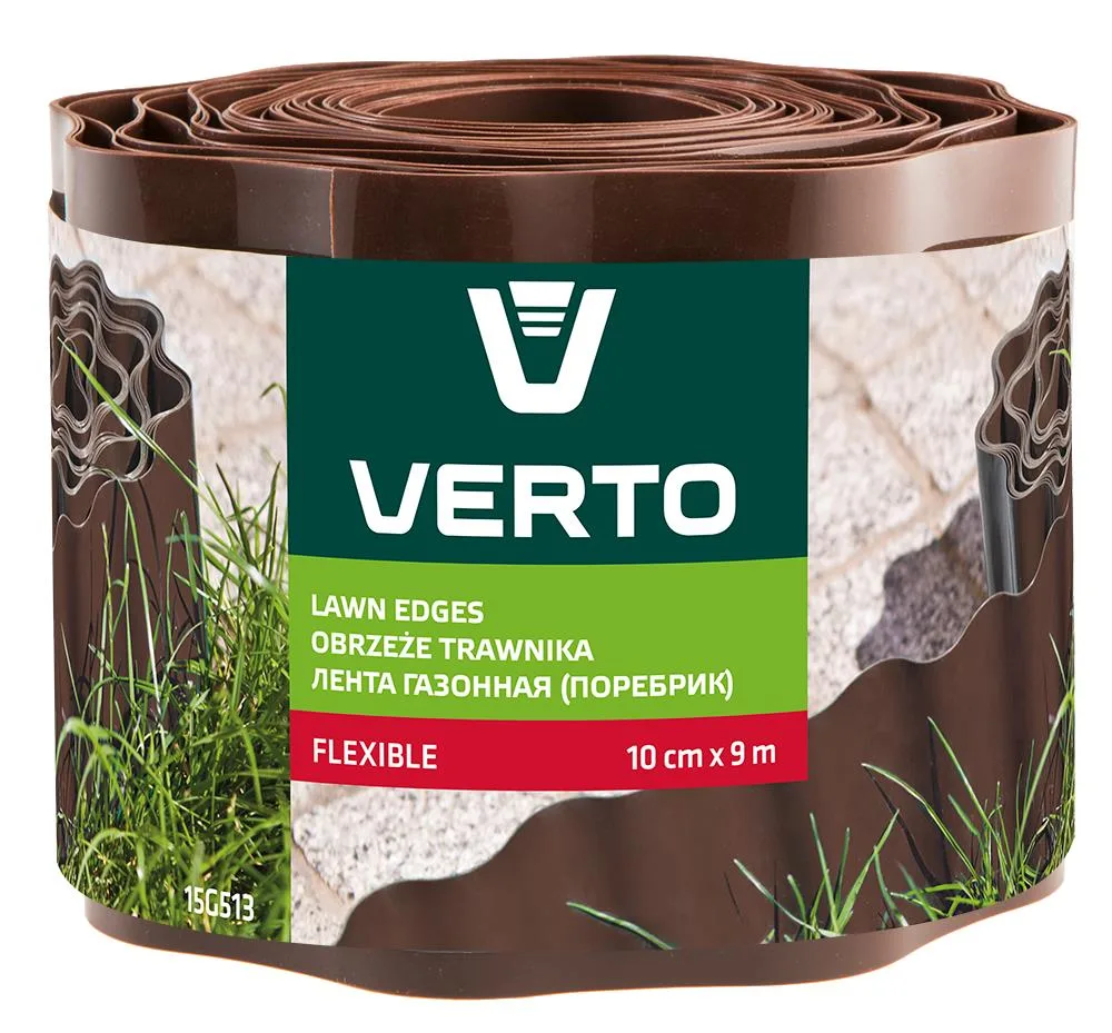 Газонна стрічка Verto, бордюрна, хвиляста, 10 см х 9 м, коричнева.