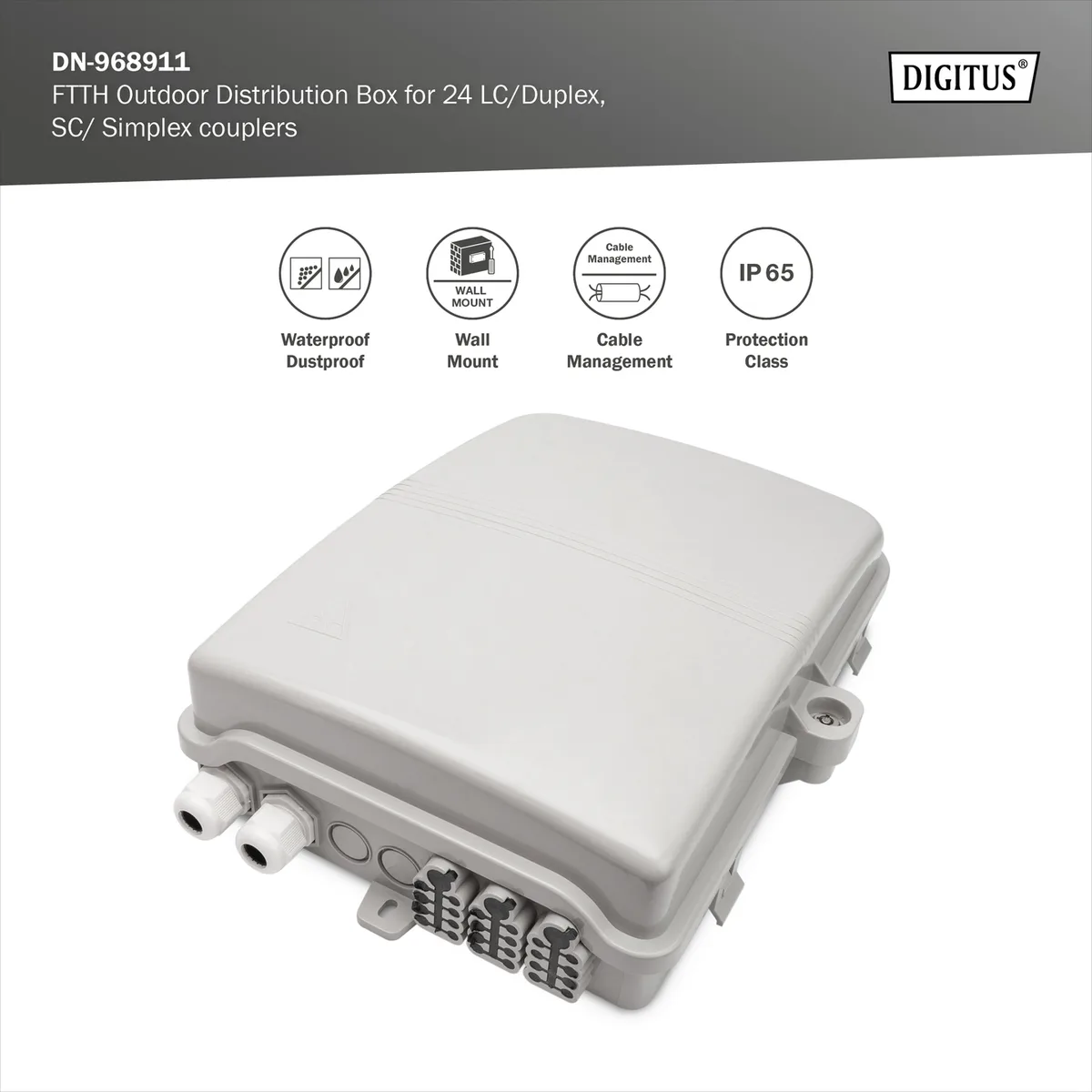Розподільча коробка DIGITUS Outdoor FTTH, 24x SC/SX or LC/DX adapters, 24 splices