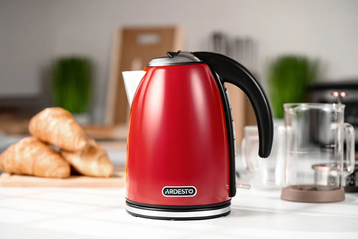 Електрочайник ARDESTO 1.7л, Strix, металевий, червоний блиск.