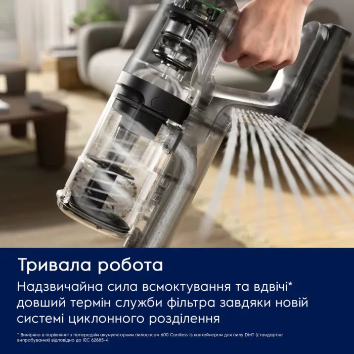 Безпровідний пилосос Electrolux, контейнери - 0.5л, автономна робота до 50 хв, вага - 2.49 кг, фільтр HEPA 12, 2 насадки, зелений.