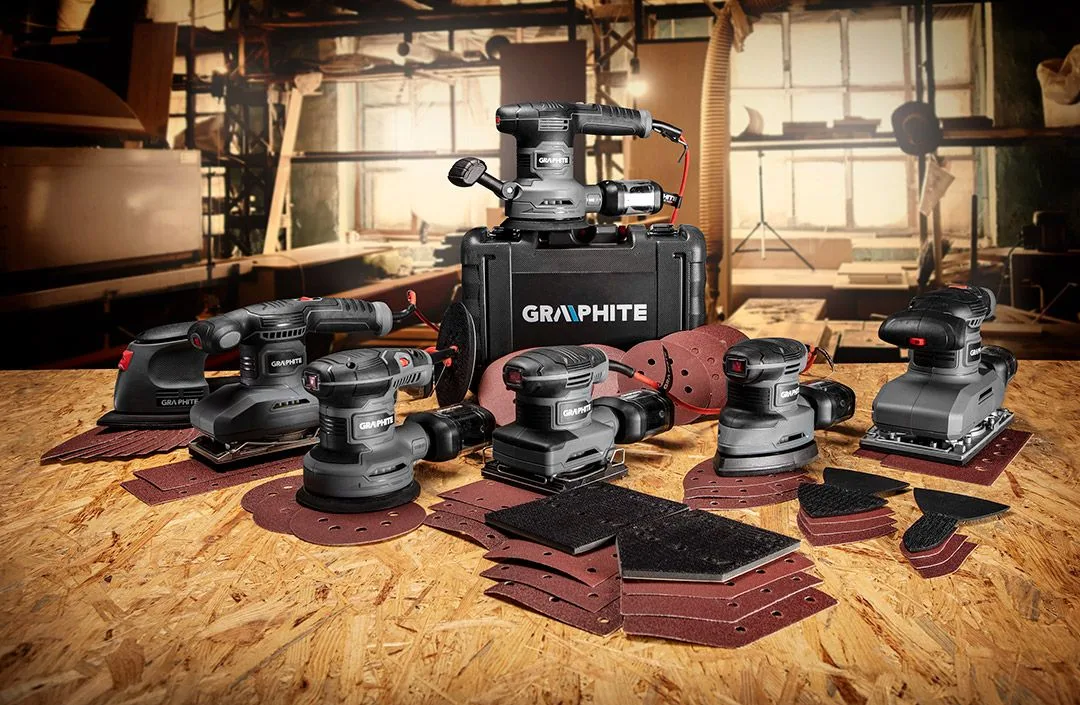 Ексцентрикова шліфувальна машина GRAPHITE 300Вт 125мм 7000-13000об/хв з орбітою 1мм, вага 1.21кг.