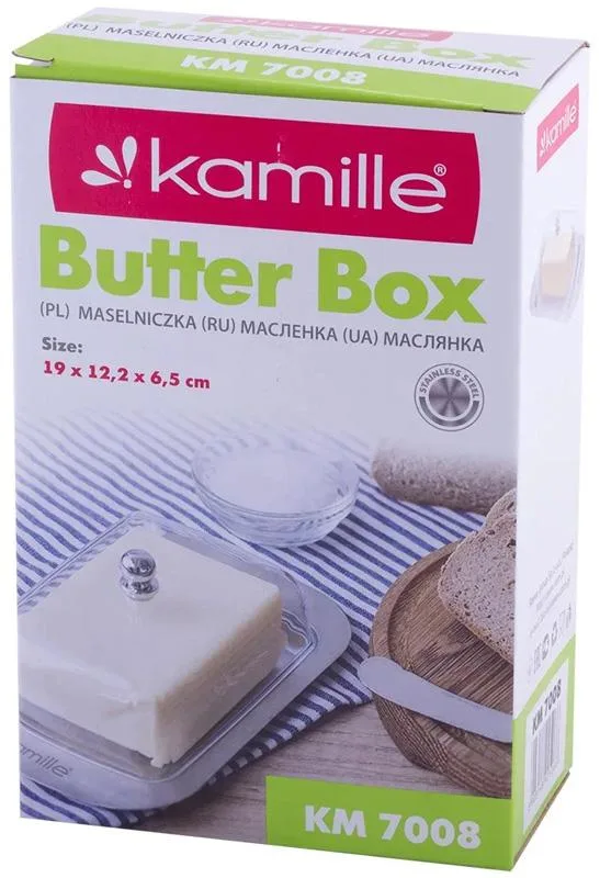 Масленка Kamille нержавеющая сталь 18,5х12,5х6,5 см акриловая крышка