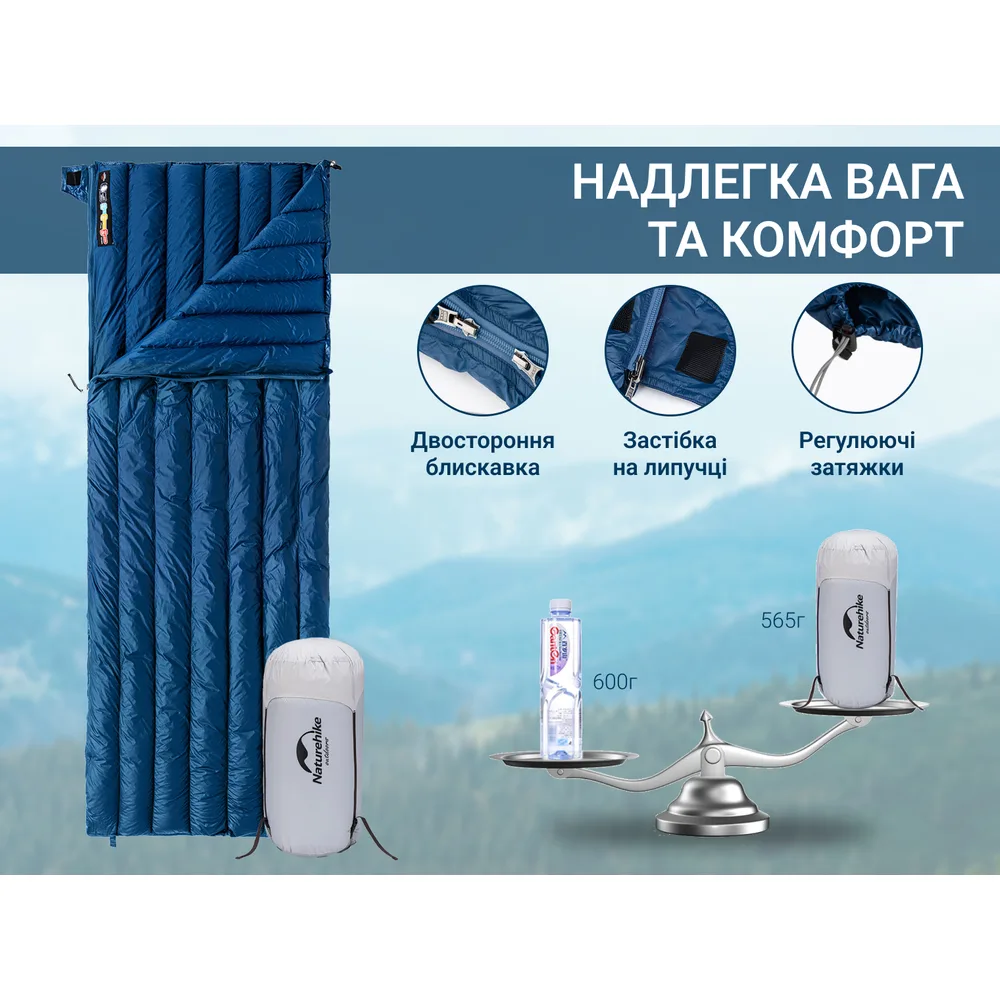 Спальний мішок Naturehike нейлон 190х72 см блакитний