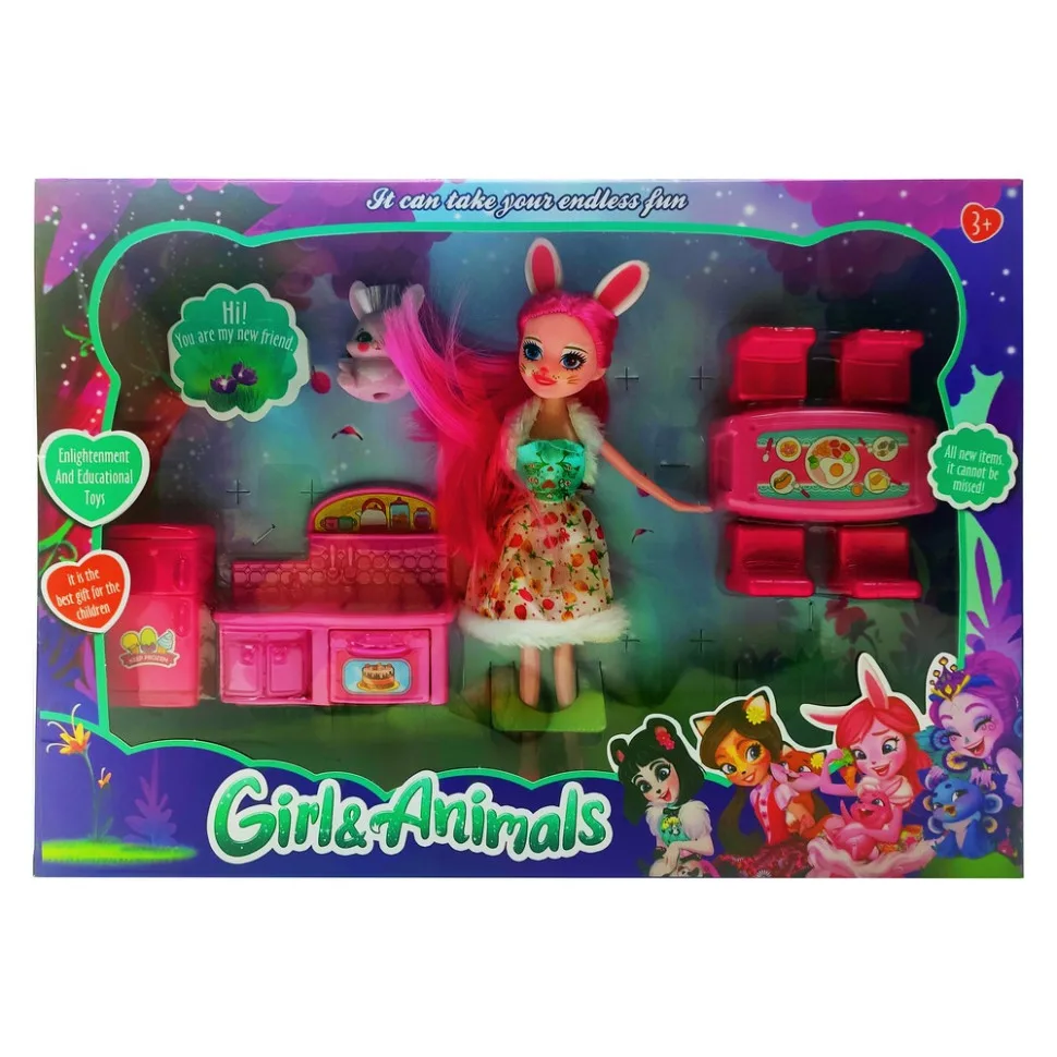 Дитяча лялька Enchantimals з улюбленцем пластик 30 см рожева