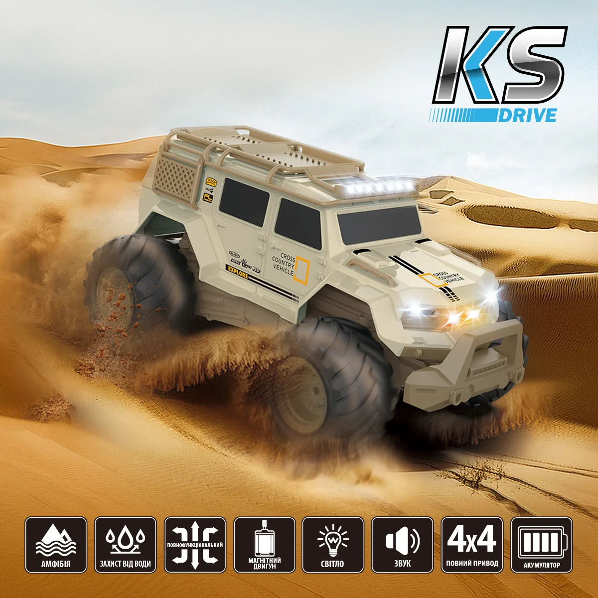 Автомобіль KS Drive р/к 1:14 комбіновані матеріали амфібія 4WD світло звук