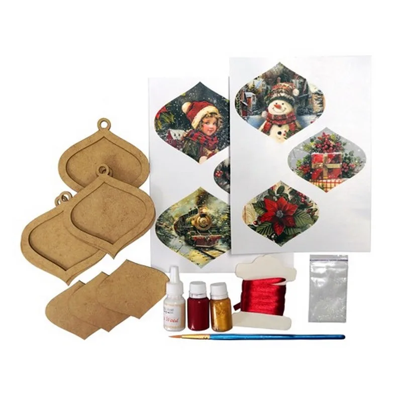 Творческий набор для елочных украшений Vintage Christmas 3 шт ХДФ разные цвета