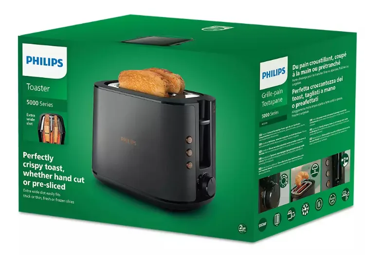 Тостер Philips металевий 30х17,2х20,1 см чорний 950 Вт 2 тости 8 режимів