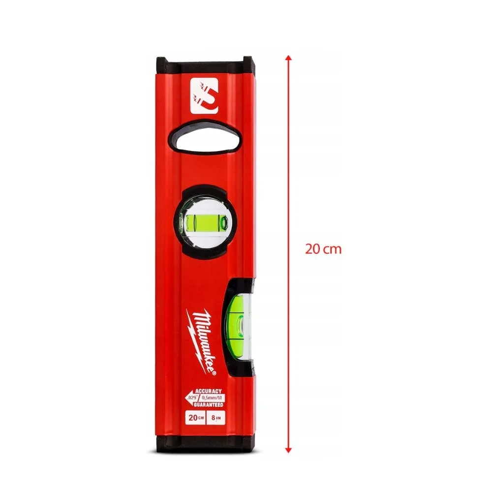 Рівень Milwaukee Slim Box, 20 см, 2 бульбашки, алюмінієвий корпус.