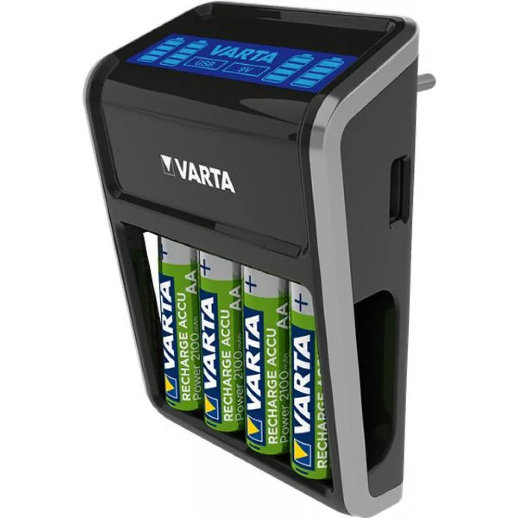Зарядний пристрій VARTA LCD Plug Charger + Акумулятор NI-MH AA 2100 мАг, 4 шт.