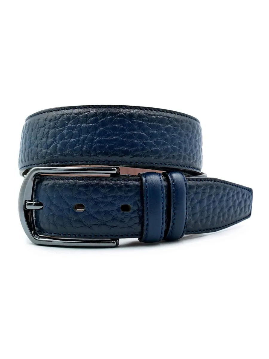 Шкіряний ремінь Weatro натуральна шкіра 3,3 см 105-125 см темно-синій