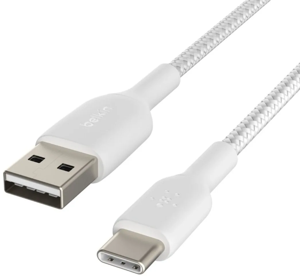 Кабель USB-A > USB-C заряджання/синхронізації Belkin 2м, 15Вт, Type-C, плетений, білий