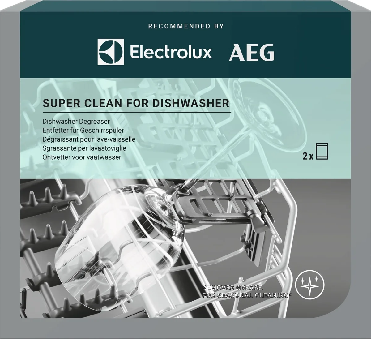 Знежирювач Electrolux для посудомийних машин, 2x50 г - Очищувач жиру Electrolux для посудомийок, 2x50 г.