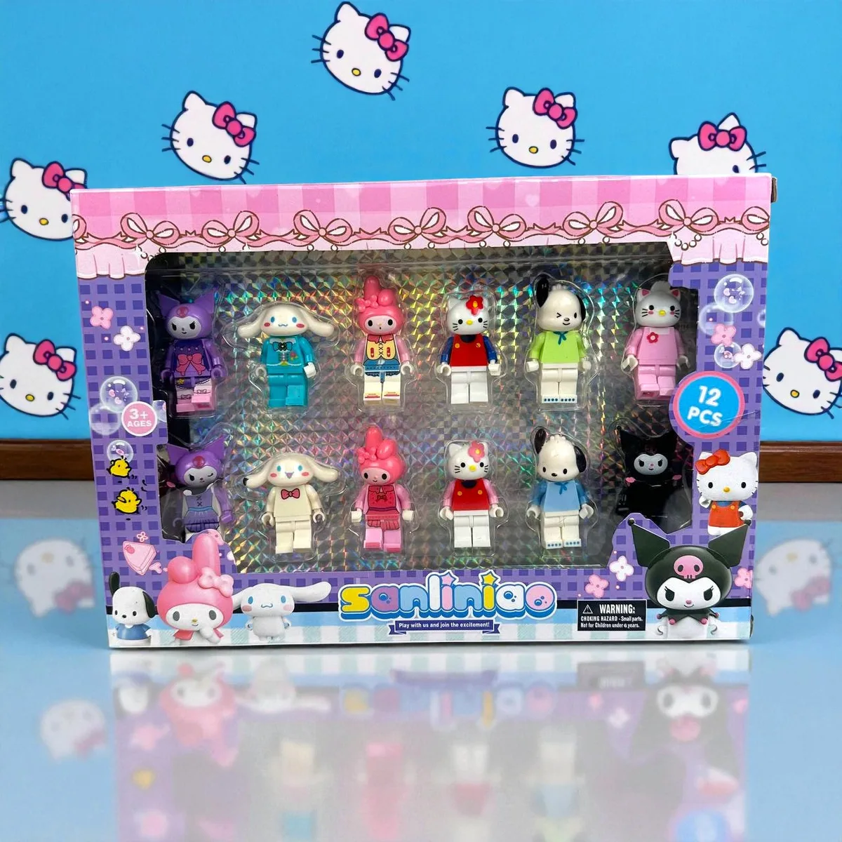 Дитячі фігурки конструктор Hello Kitty 12 шт пластикові кольорові 25,5х18х3,5 см