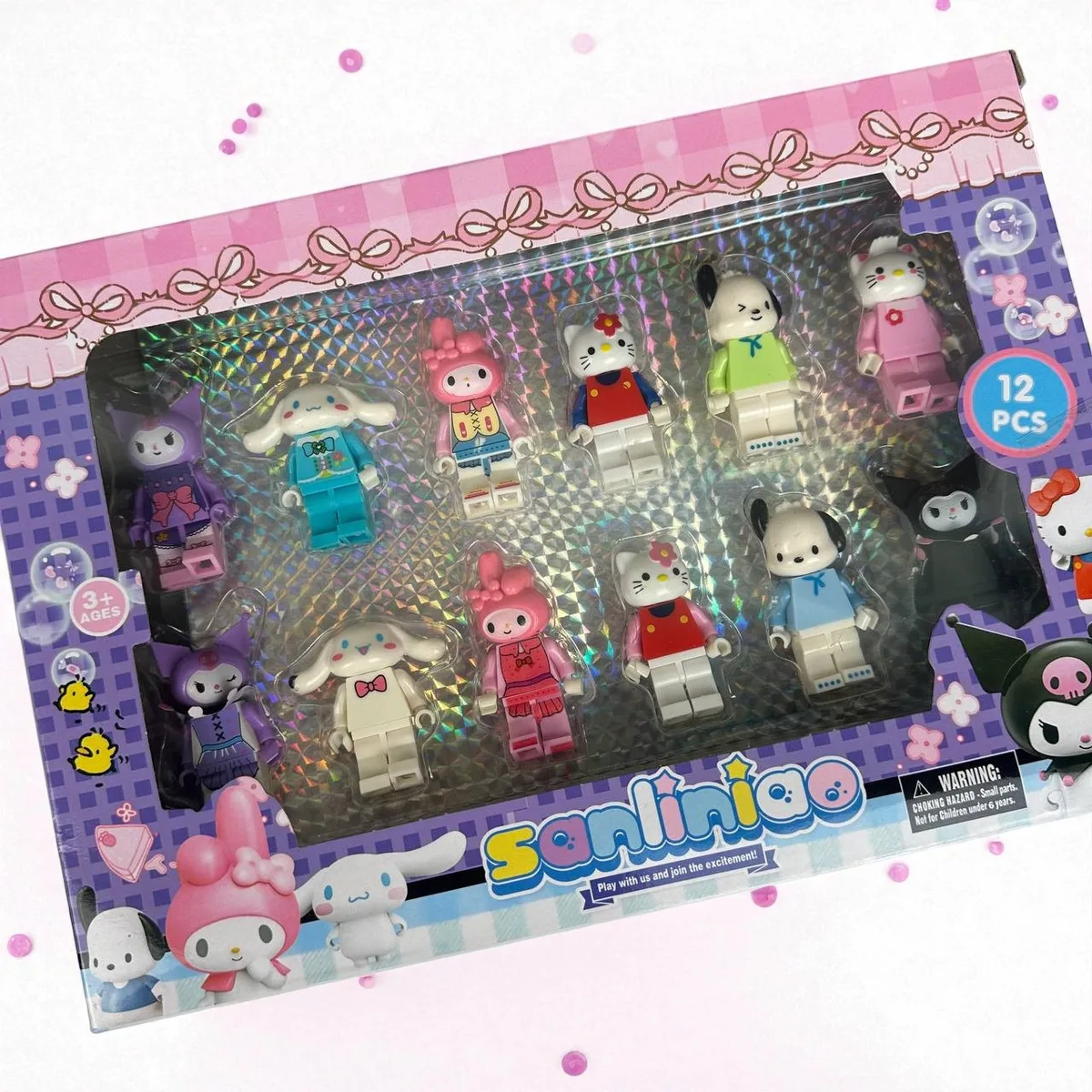 Дитячі фігурки конструктор Hello Kitty 12 шт пластикові кольорові 25,5х18х3,5 см