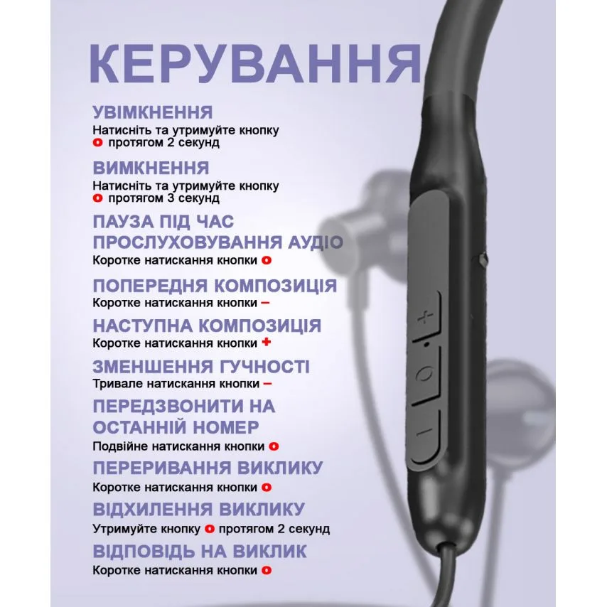 Навушники Bluetooth WALKER вкладиші чорні 110 mAh 10 годин роботи