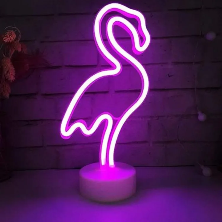 Неоновий нічник пластик 30х14х2,8 см білий Фламінго LED батарейки USB