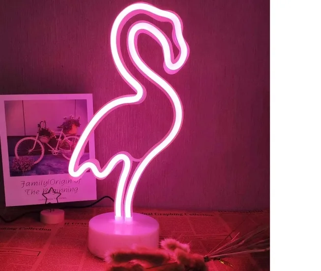 Неоновий нічник пластик 30х14х2,8 см білий Фламінго LED батарейки USB