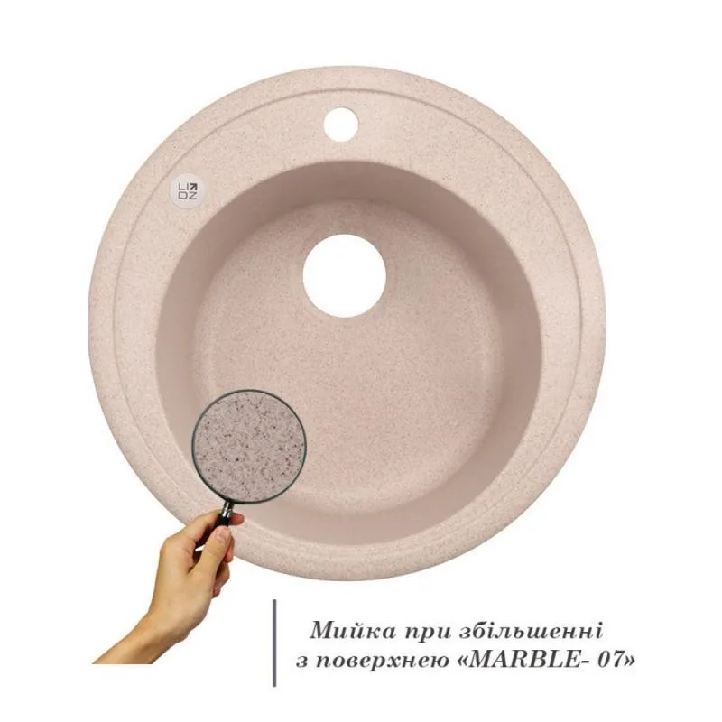 Кухонная мойка Lidz D510 круглая 520x520x220 мм искусственный камень песчаный