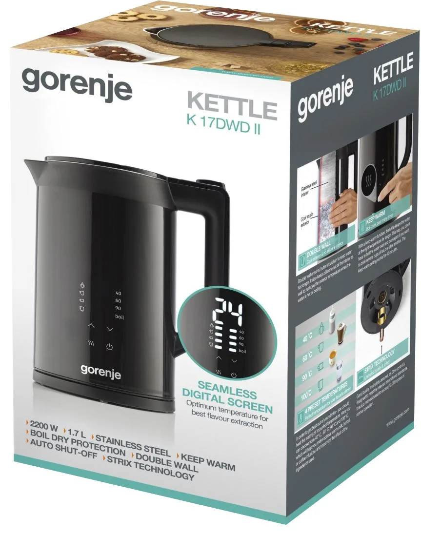 Электрочайник Gorenje Нержавеющая сталь 1,7 л Черный 1850-2200 Вт