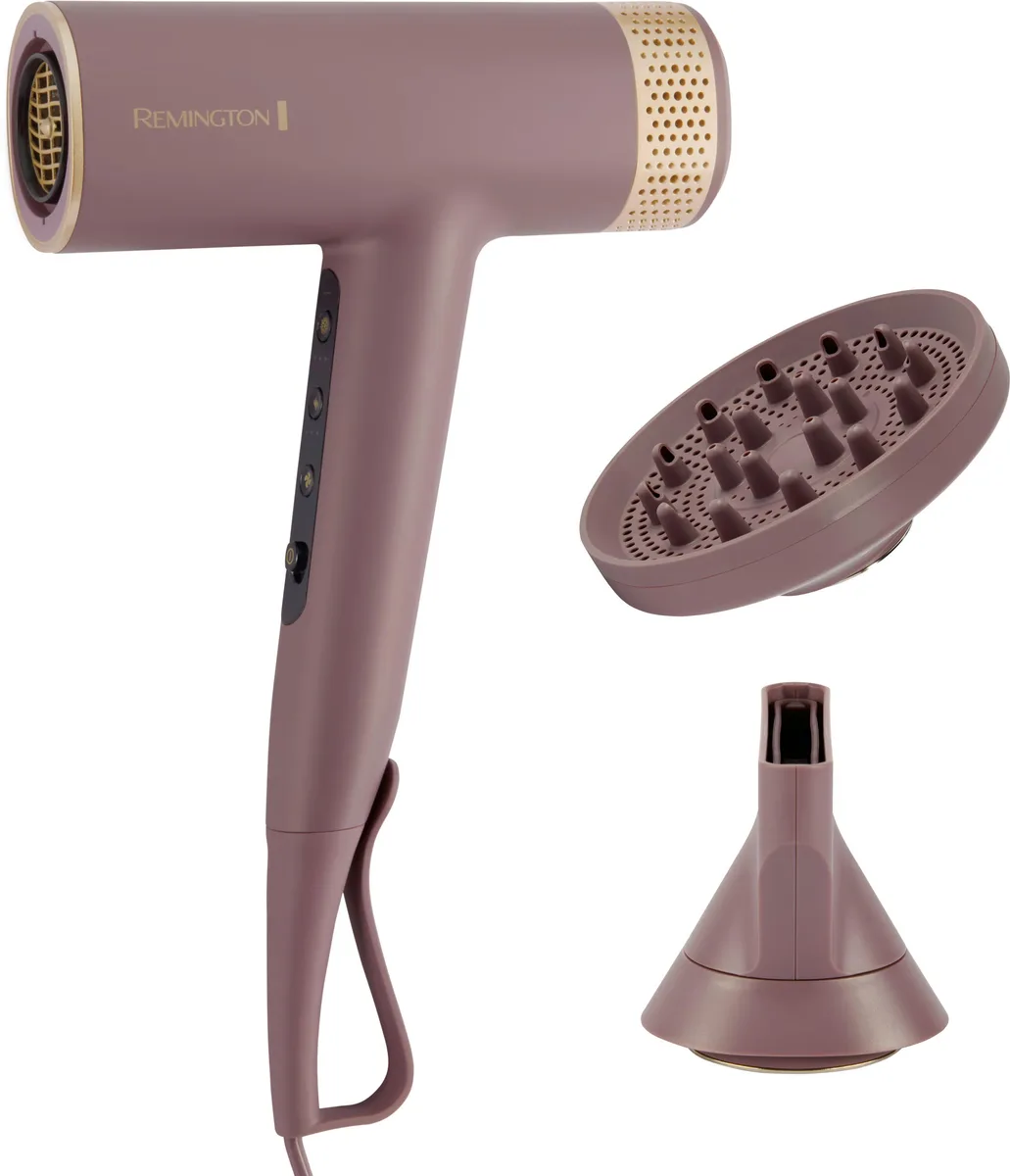 Фен Remington AIRvive, 1600 Вт, 3 скорости, диффузор, ионизация, холодный обдув, фиолетово-золотой