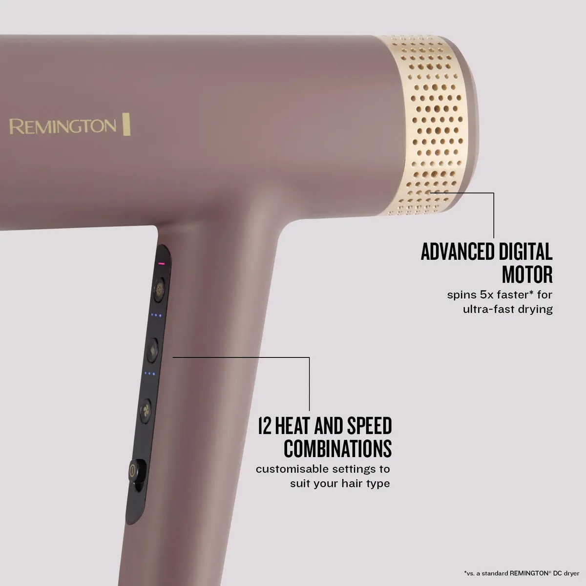 Фен Remington AIRvive, 1600 Вт, 3 швидкості, дифузор, іонізація, холодний обдув, фіолетово-золотий.