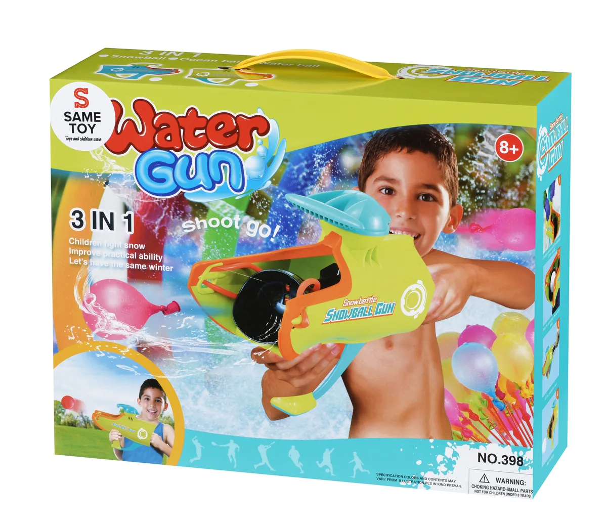 Игрушечное оружие Same Toy 3в1 Бластер мячик/снег/вода, 33 см, бирюзовый