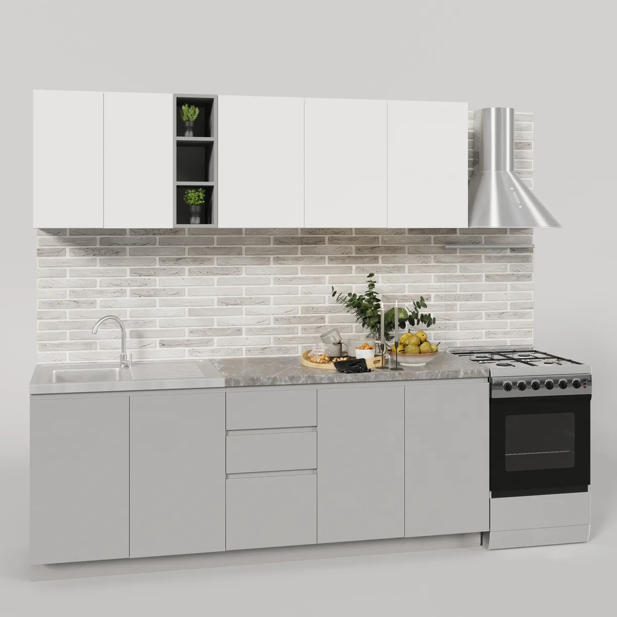Кухня Стиль Comfort 2,0 м сіро-біла зі стільницею без ручок для дому та кухні модульні меблі для приготування