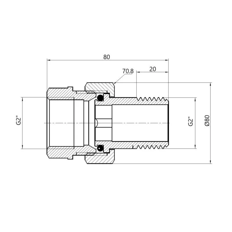 Згін "Американка" латунний 2"x2" нікельований Forte 0,862 кг