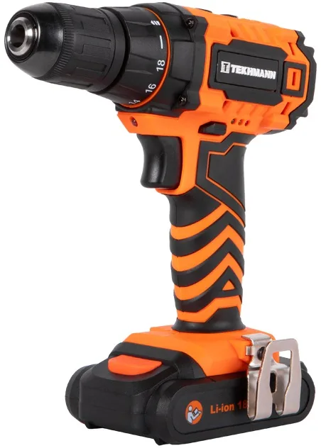 Акумуляторний шуруповерт-дриль Tekhmann TCD-18 LIW 18В 2х2А·год 28Нм 0-350·1300об/хв 1.3кг у кейсі.