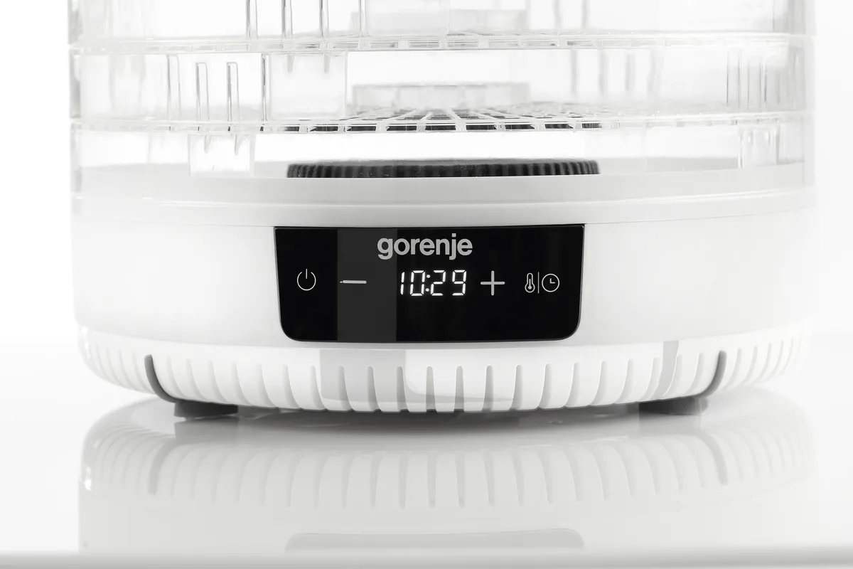 Сушилка для продуктов Gorenje, мощность 380 Вт, 5 поддонов диаметром 31 см, максимальная температура 70°C, материалы: алюминий и пластик, цвет белый