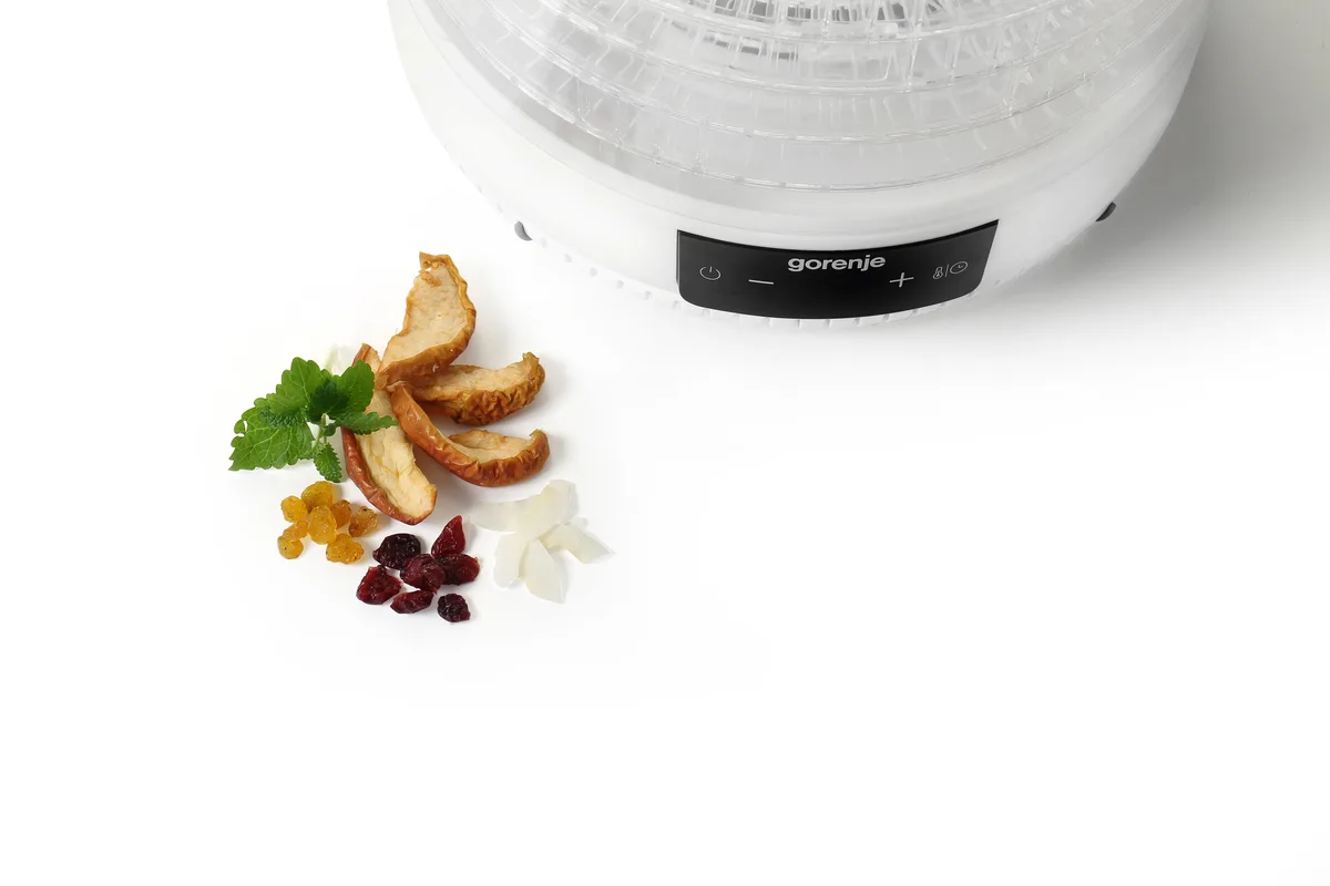 Сушилка для продуктов Gorenje, мощность 380 Вт, 5 поддонов диаметром 31 см, максимальная температура 70°C, материалы: алюминий и пластик, цвет белый