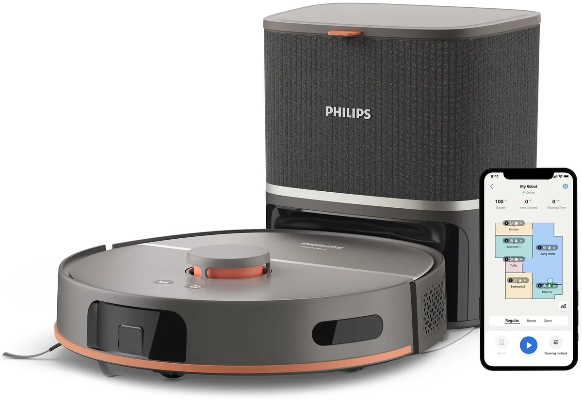 Робот-пилосос Philips 5000 Series, висота 29.2 см, функція вологого прибирання, контейнер для сміття 0.26 л, резервуар для води 0.