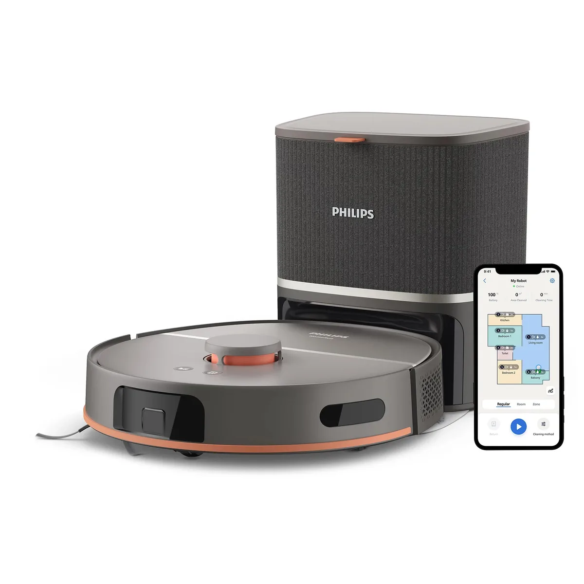 Робот-пилосос Philips 5000 Series, висота 29.2 см, функція вологого прибирання, контейнер для сміття 0.26 л, резервуар для води 0.