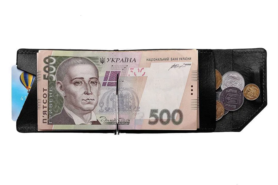 Зажим для грошей Soldi чорний з натуральної телячої шкіри глянцевий тримач для купюр