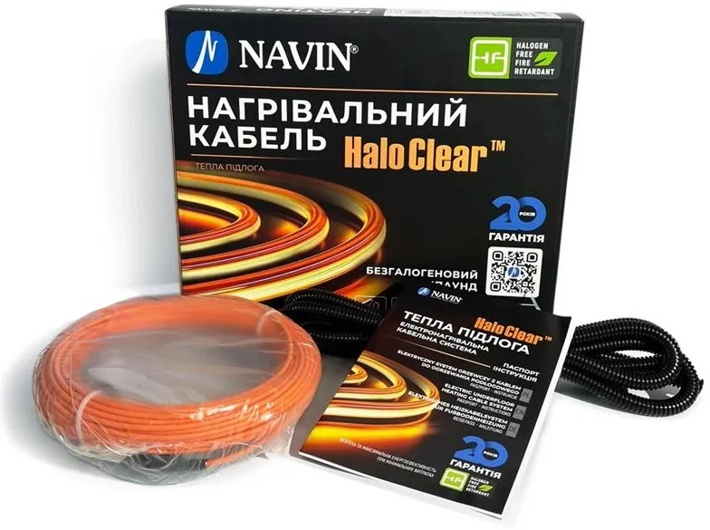 Кабель нагрівальний Navin HaloClear 18/100 двожильний для систем опалення 0.7м кв, 5.6м 100Вт 230В