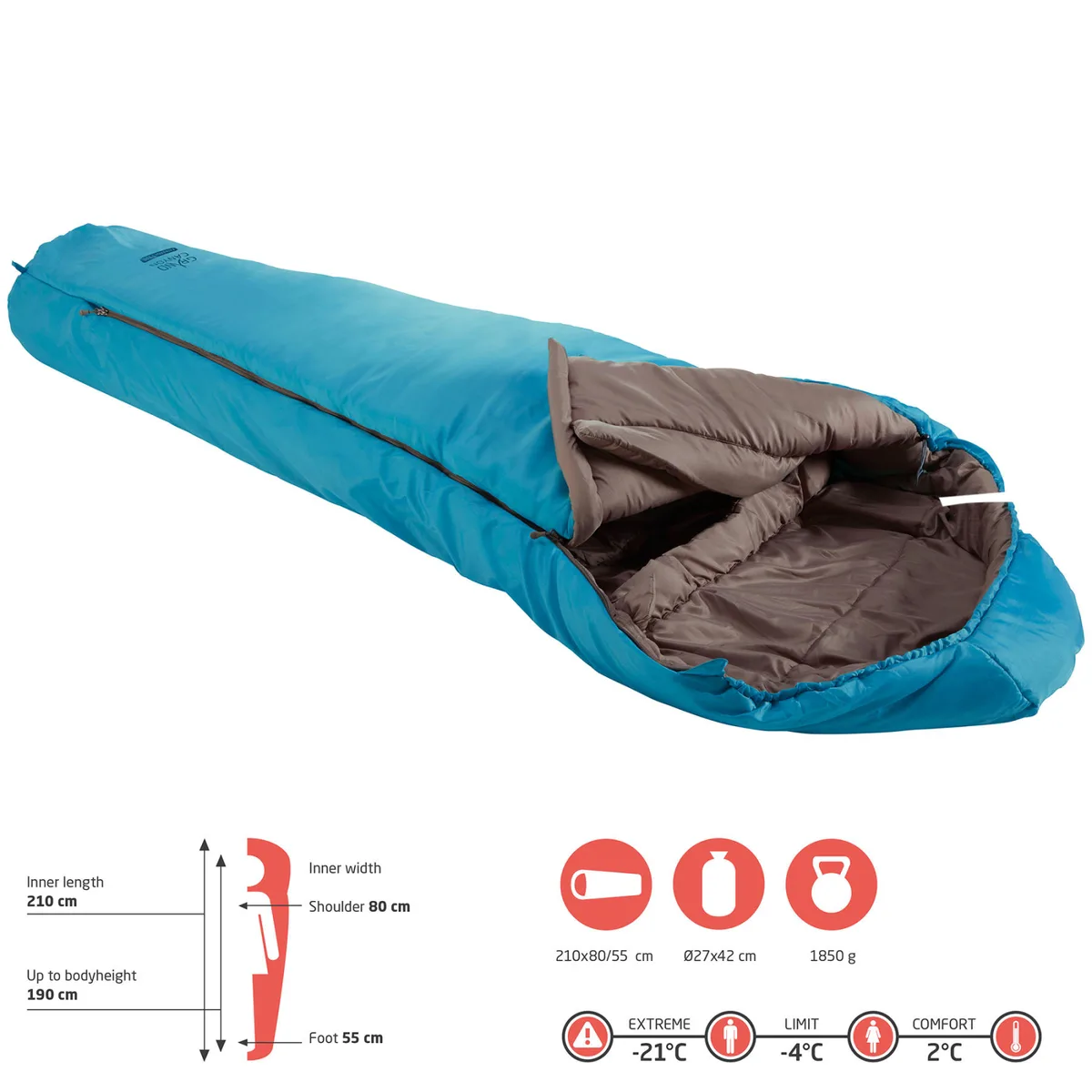 Спальный мешок Grand Canyon Polyester 210х80 см Голубой