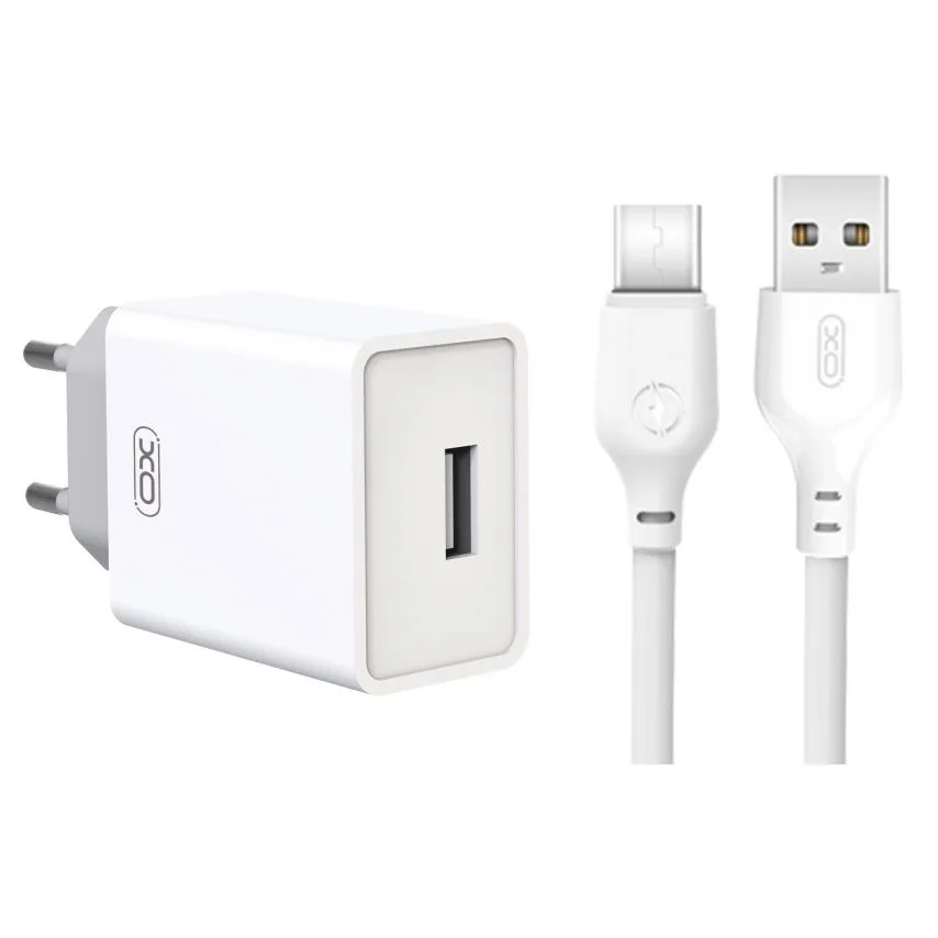 Зарядний пристрій XO 2в1 USB 2,4A з кабелем Type-C 1м Білий