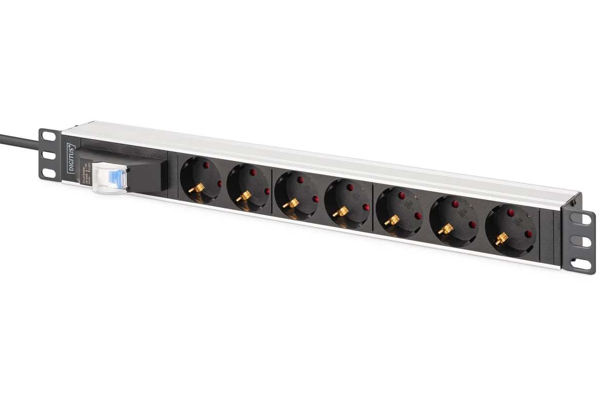 Устройство распределения электропитания DIGITUS 1U, 7xSchuko, 16A, 250V, автомат, вилка Schuko