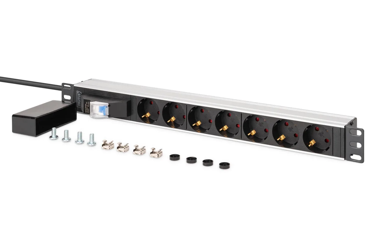 Устройство распределения электропитания DIGITUS 1U, 7xSchuko, 16A, 250V, автомат, вилка Schuko