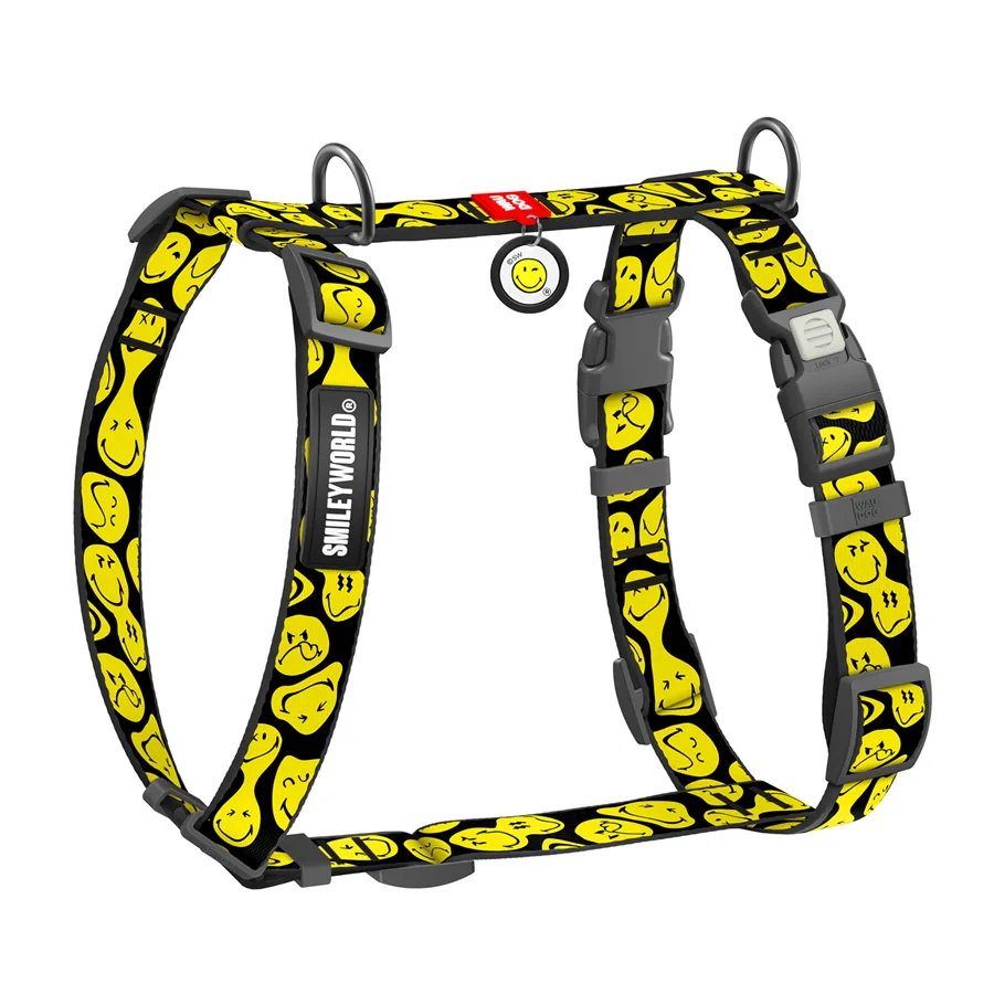 Шлея анатомічна WAUDOG Nylon H-подібна 15 мм S 30-45 см Смайли на чорному