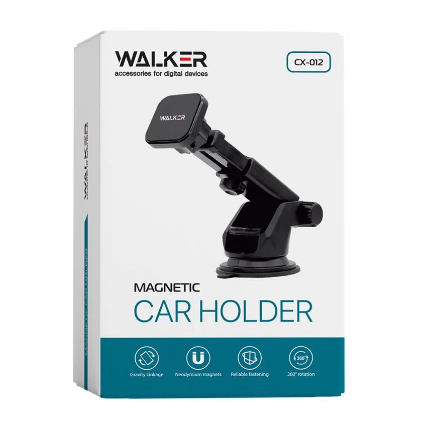 Автотримач магнітний WALKER пластик чорний 4 магніти вакуумна присоска 360 градусів