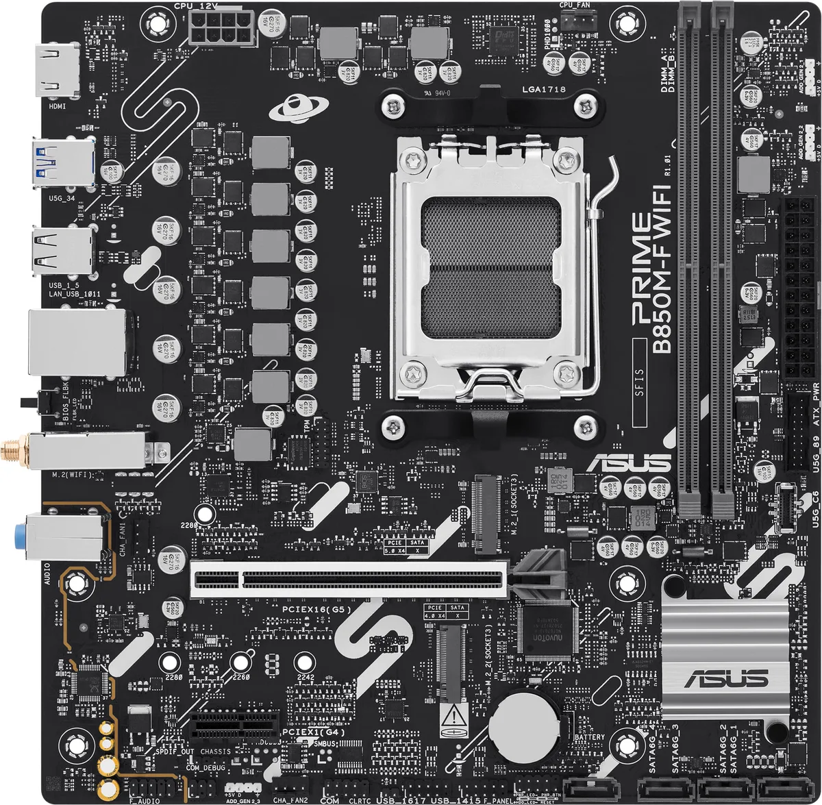 Материнcька плата ASUS PRIME B850M-F WIFI sAM5 B850 2xDDR5 M.2 HDMI Wi-Fi BT mATX