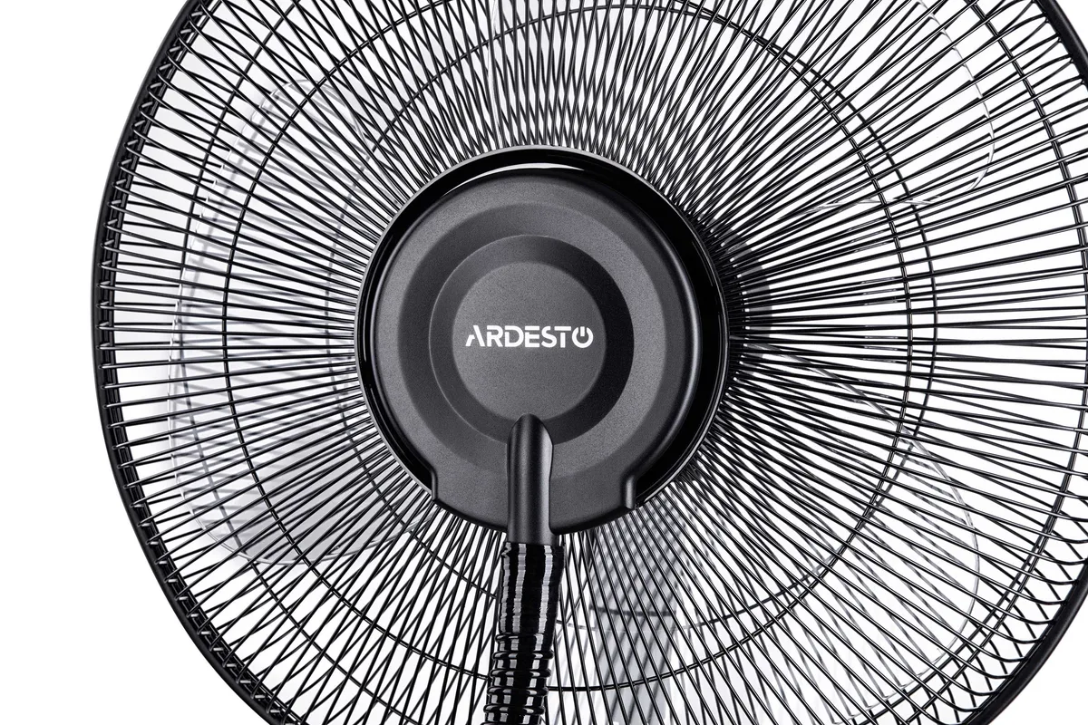 Вентилятор ARDESTO стоячий, 47 см, 100 Вт, з дистанційним управлінням, LED-дисплеєм, функцією зволоження, чорний з бронзовими акце