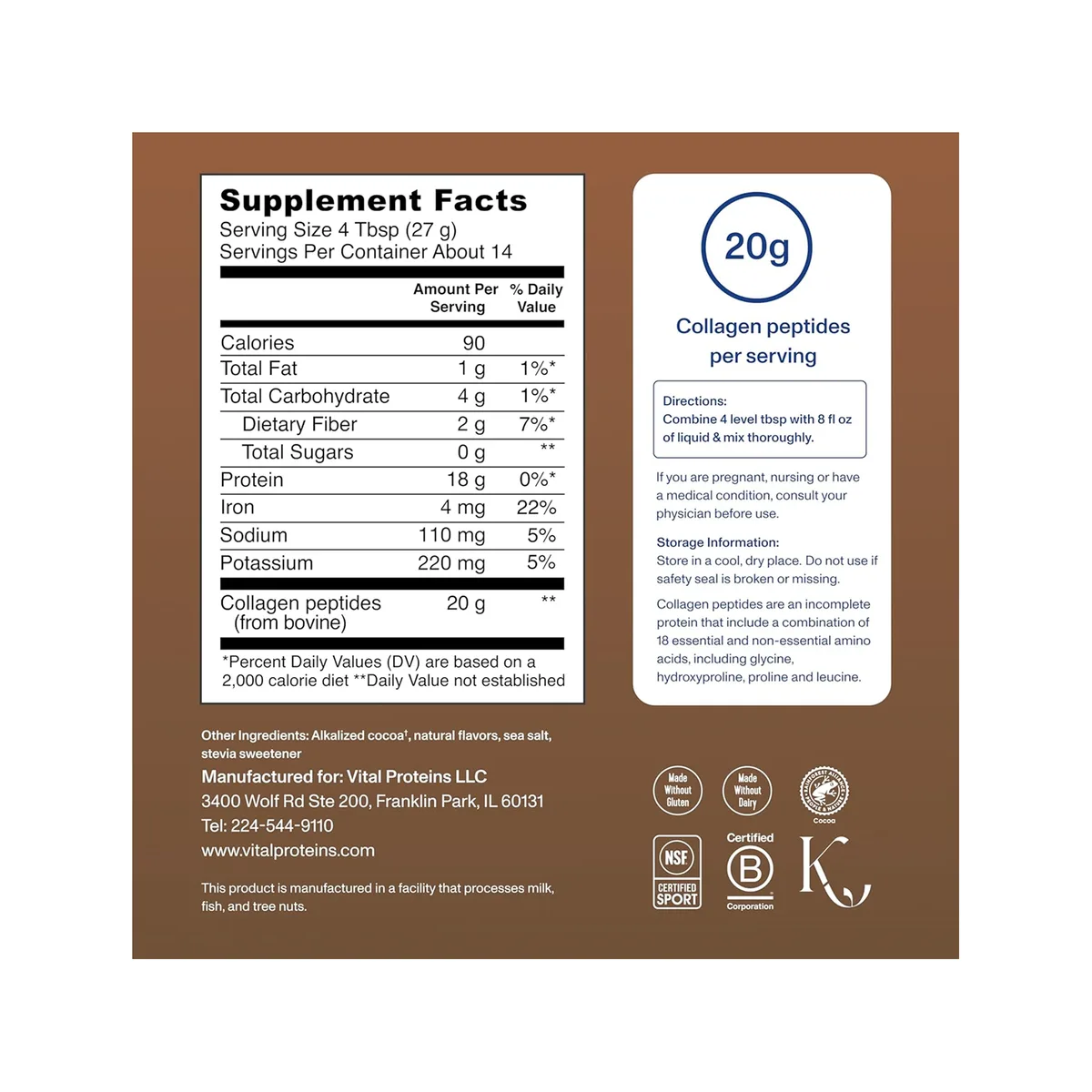 Vital Proteins Пептиди коллагену 383 г Какао без цукру